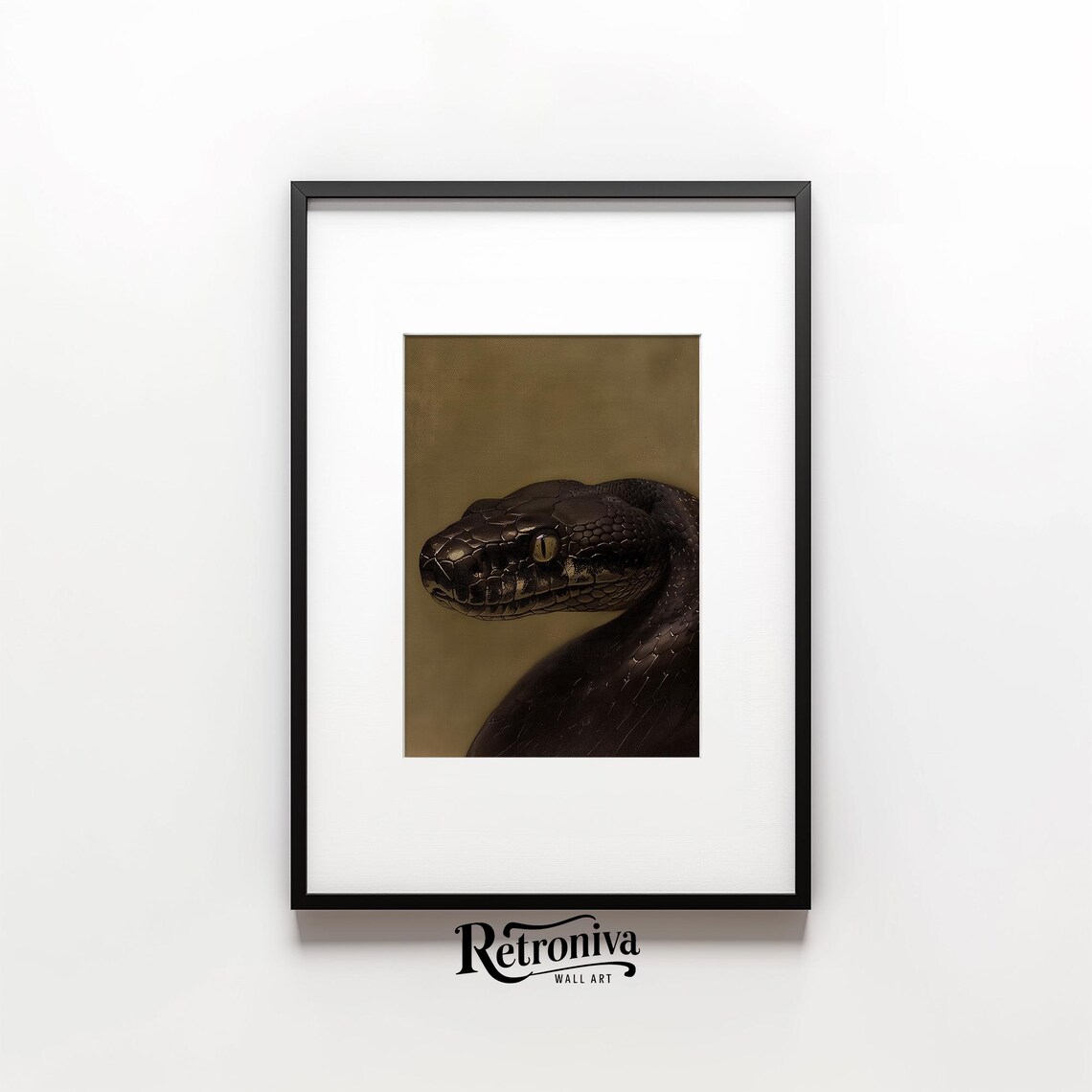 Moody Dark Snake Portrait Vintage Oil Painting On Gold Poster - Image 6