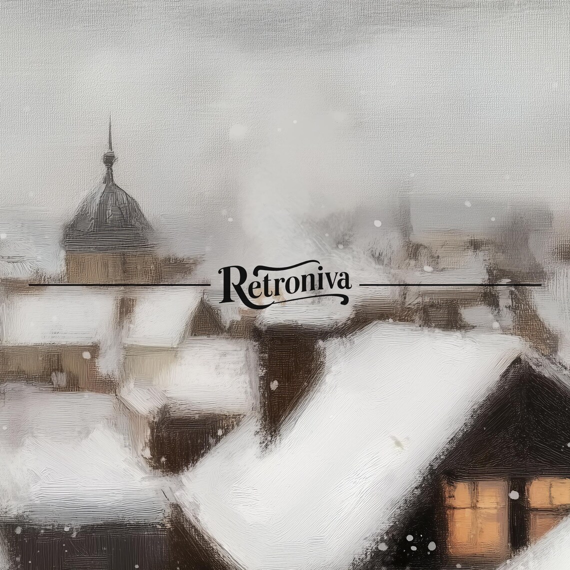Snow Falling Over Old Town Rooftops Winter Cityscape Vintage Painting Poster - Image 7