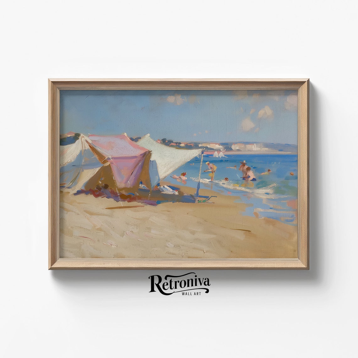Impressionist Summer Beach Day With Bathers And Sail Tent Poster