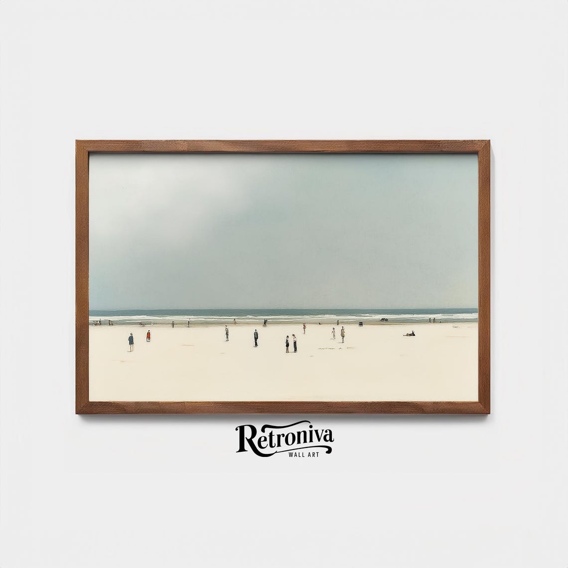 Minimalist Pale Beach Scene With Tiny Figures On The Sand Poster - Image 4
