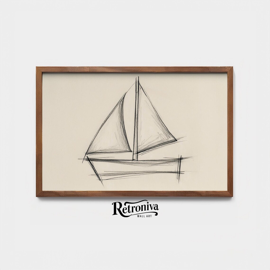 Minimalist Sailboat Pencil Sketch Vintage Nursery Coastal Poster - Image 3