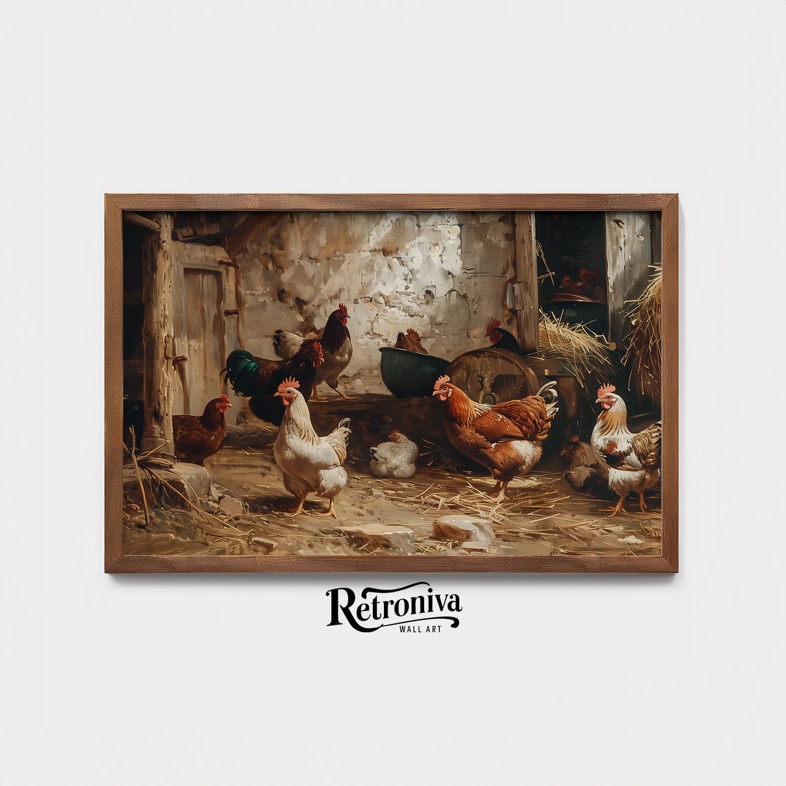 Chicken Farm Vintage Country Oil Painting Cottage Farmhouse Wall Art Antique Farmyard Scene Art Print Retroniva Art Anm 011 - Image 3
