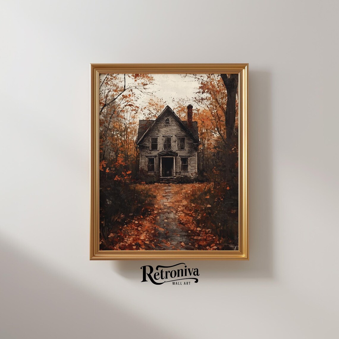 Moody Rustic Farmhouse Autumn Woods Vintage Oil Painting Poster - Image 2