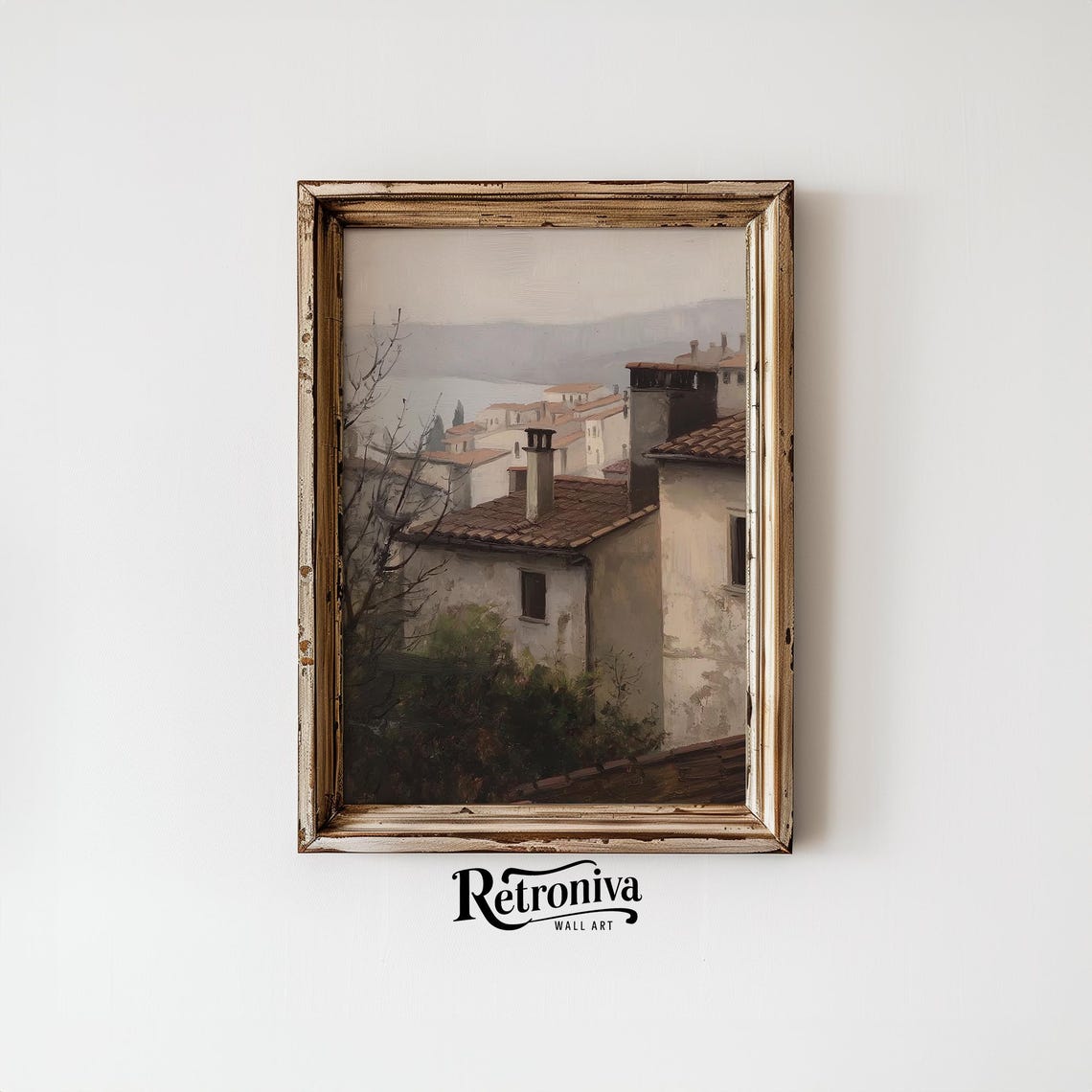 Mediterranean Coastal Town Rooftops Terracotta Vintage Village Poster - Image 4