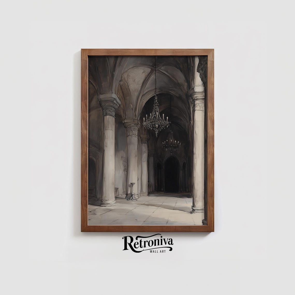 Abandoned Gothic Church Interior Arches Chandeliers Moody Poster - Image 3