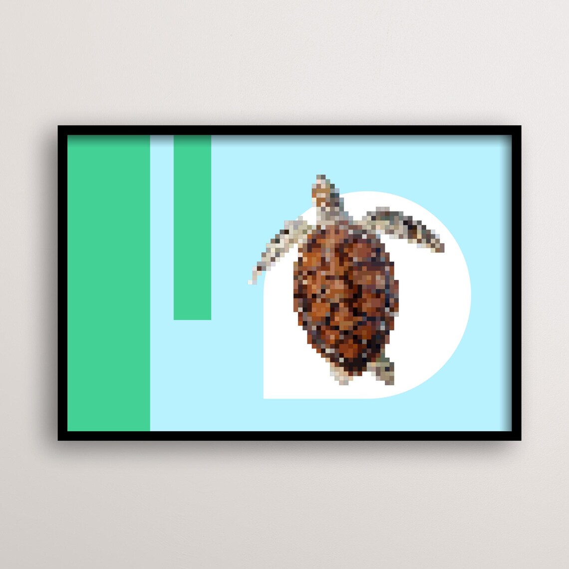 Pixel Turtle, Retro Game Sea Animal Minimal Geometric Art Print