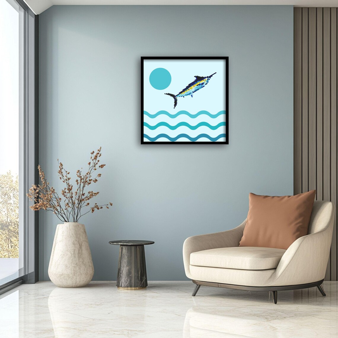 Pixel Fish, Minimalist Ocean Decor Art Print - Image 4