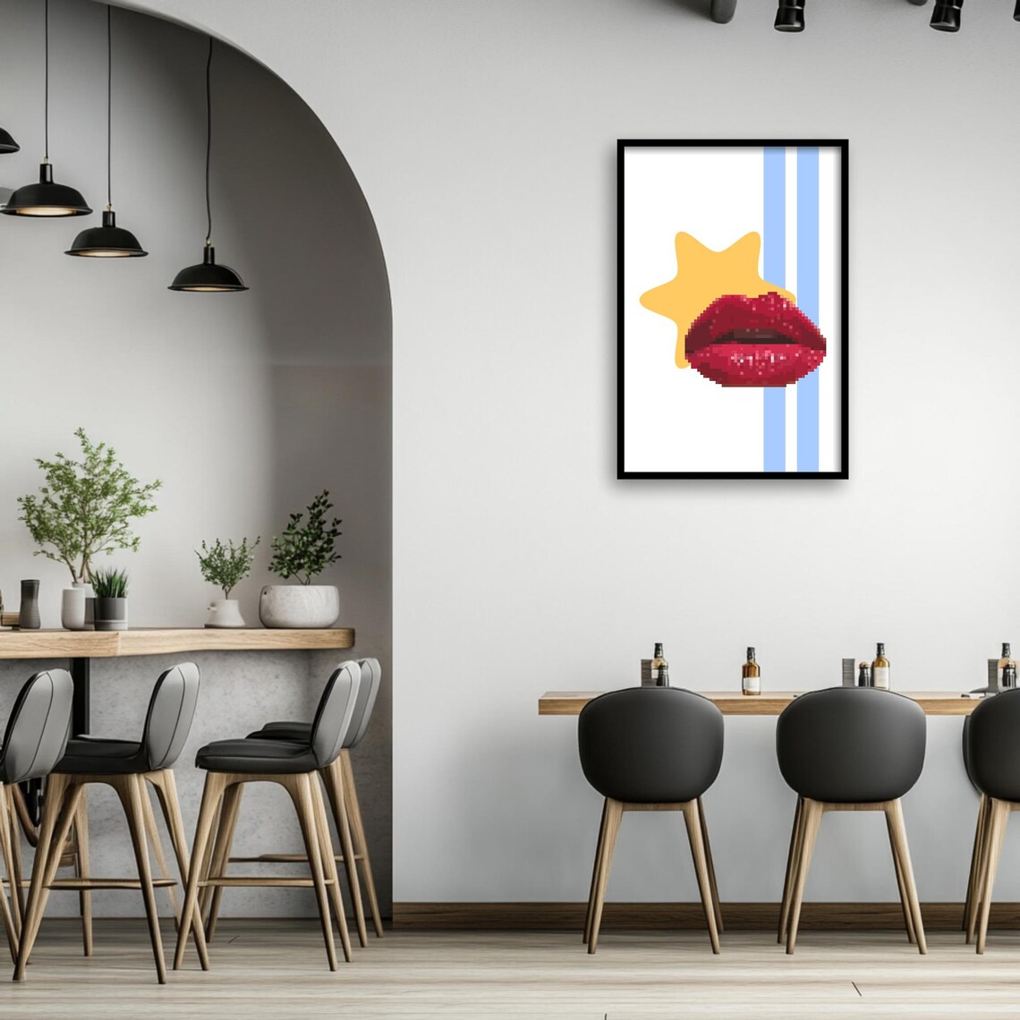 Pixel Lips Geometric Pop Art Print, Modern Decor - Image 3