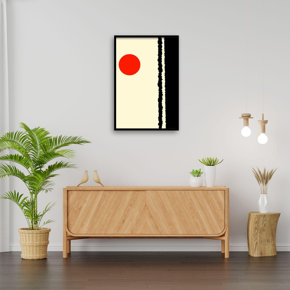 Minimalist Japanese Style Abstract Art, Red Circle - Image 3