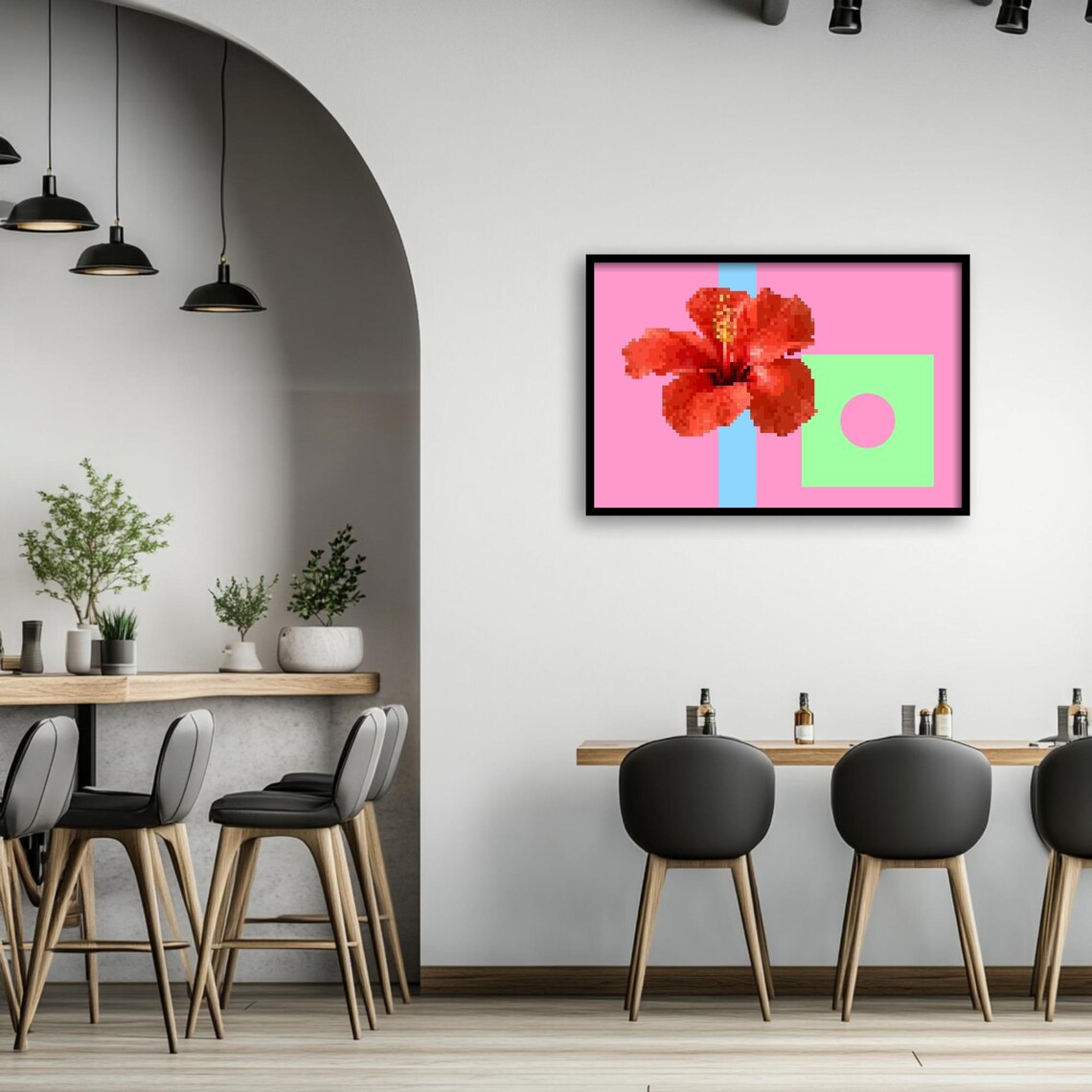 Pixel Hibiscus Flower, Minimalist Retro Style Art Print - Image 4