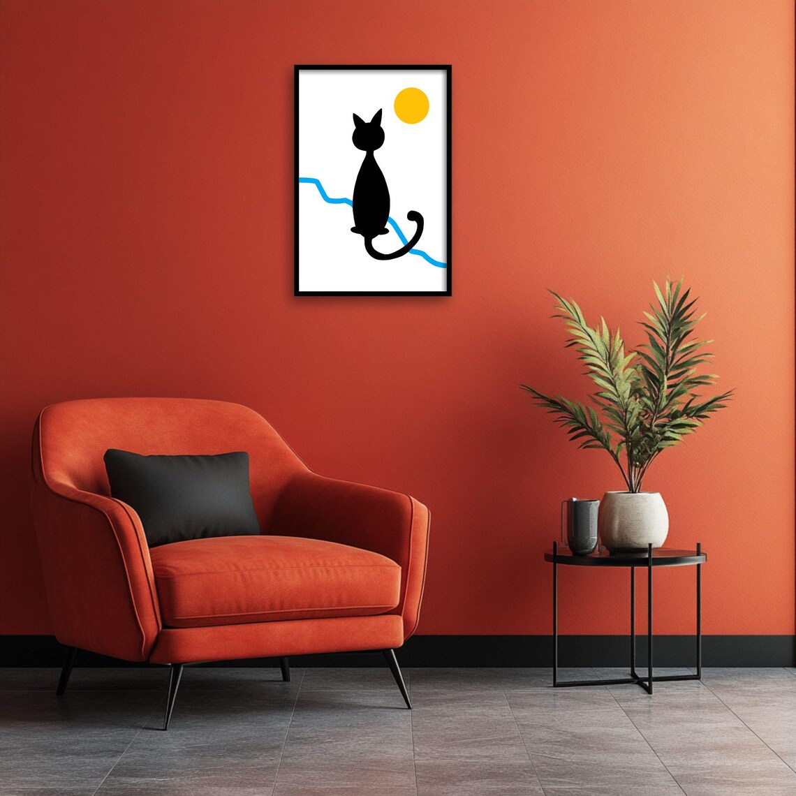 Minimalist Cat Art, Playful Animal Poster - Image 2