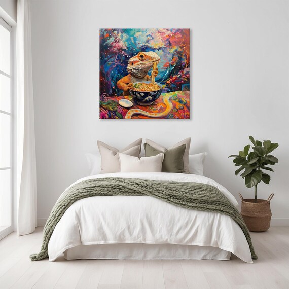 Maximalist Eclectic Ramen Bearded Dragon Print Bold Altered Animal Portrait Fantasy Fun Colorful Renaissance Rustic Art