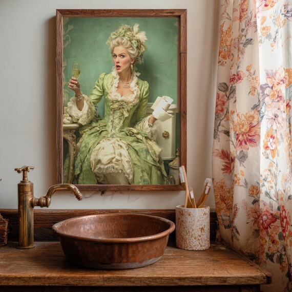 Marie Antoinette Champagne Toilet Paper Funny Green Dress Poster