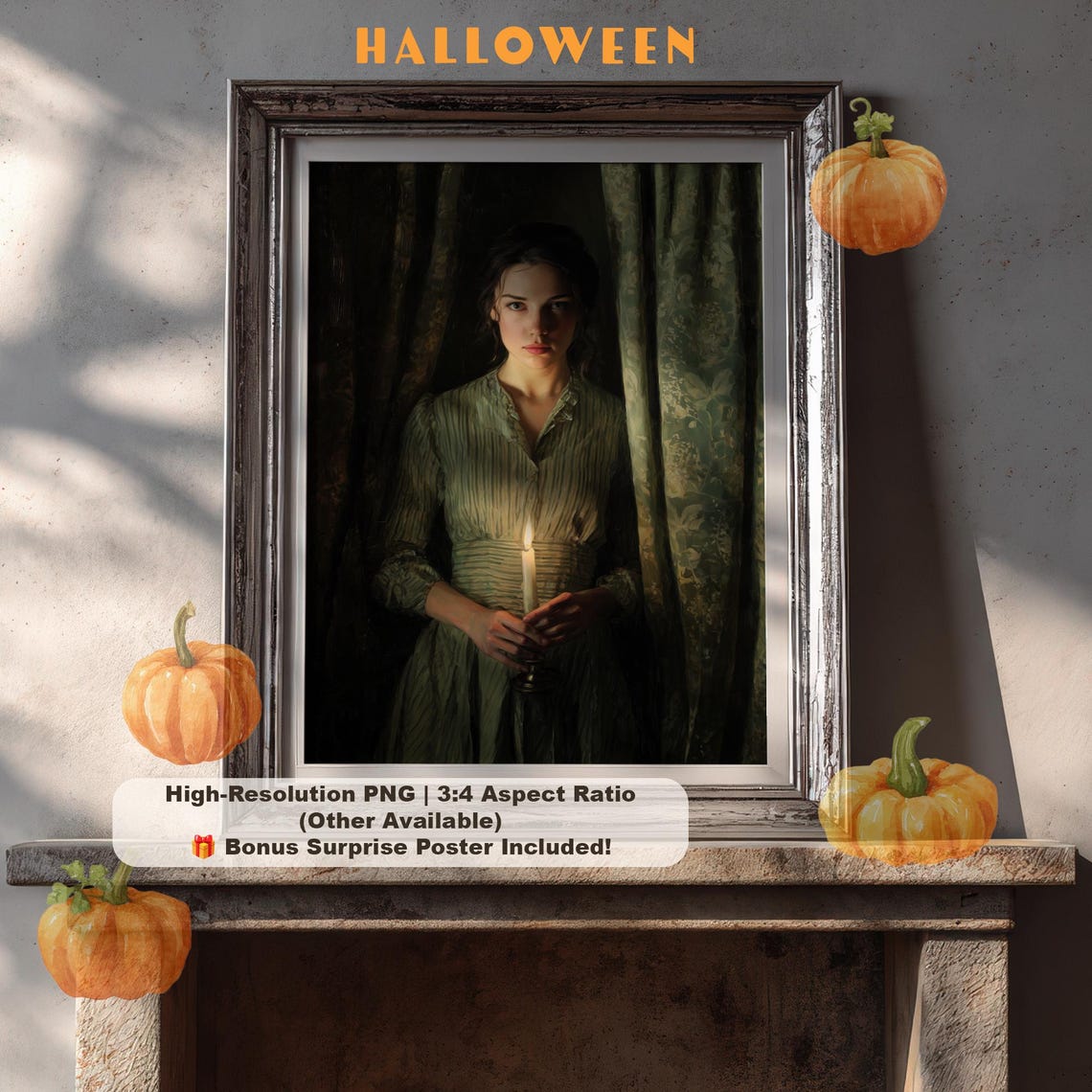 Gothic Halloween Portrait Woman With Candle Dark Academia Art