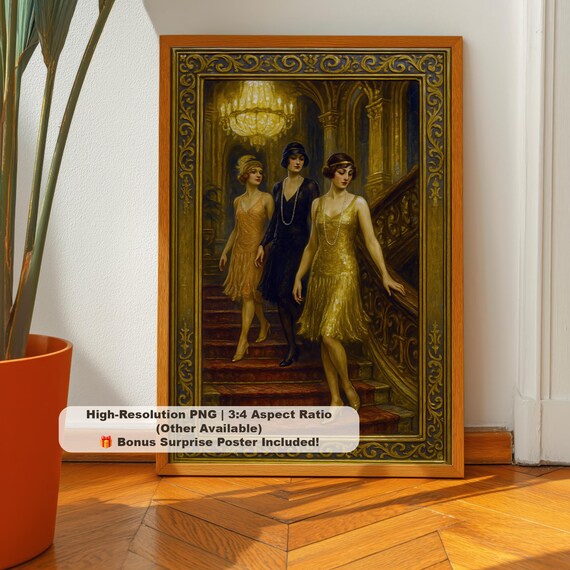 Great Gatsby Inspired Art Deco Wall Decor Roaring Twenties Poster 1920s Flapper Girl Print