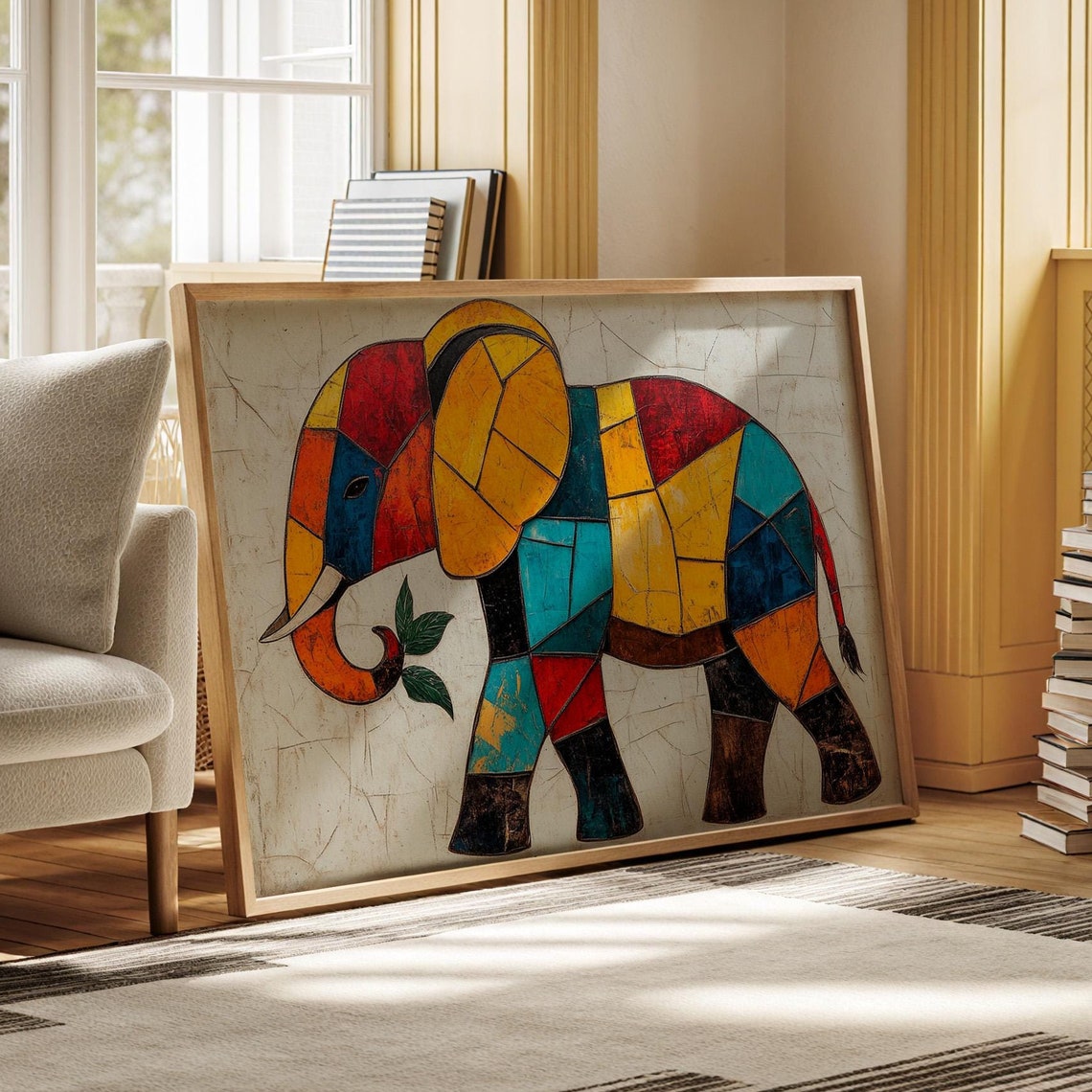 Geometric Patchwork Elephant Vibrant Stained Glass Style Art Poster - Image 7