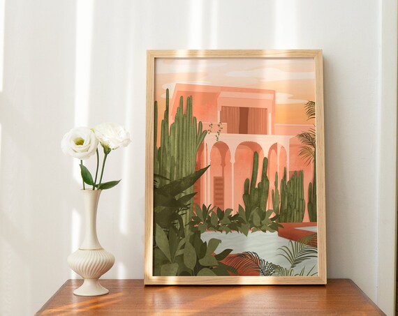 Pink Majorelle Garden Art Print, Moroccan Architecture