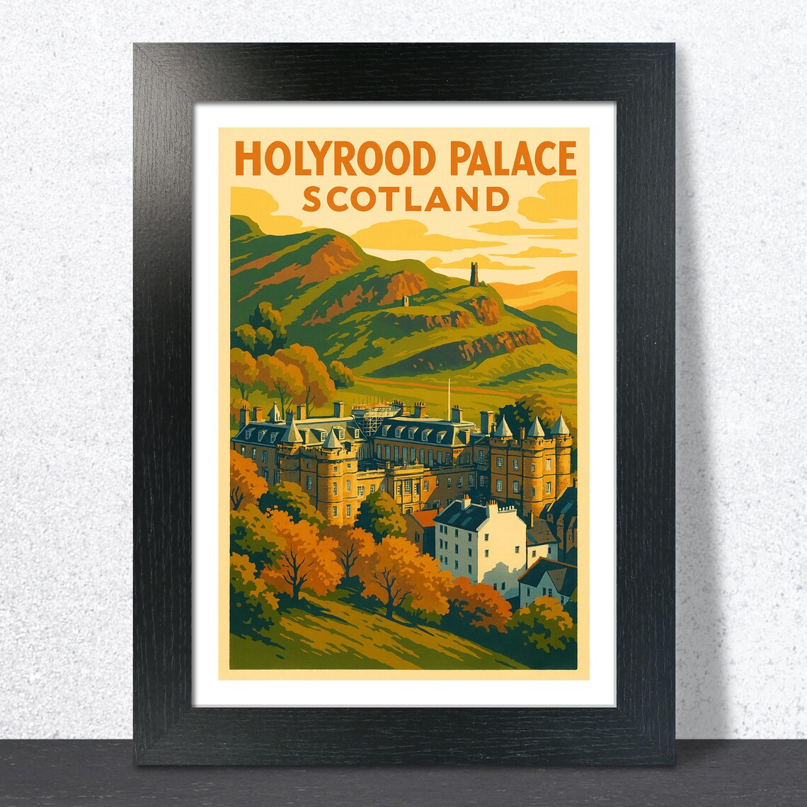 Holyrood Palace Scotland Vintage Travel Poster Autumn Palace View
