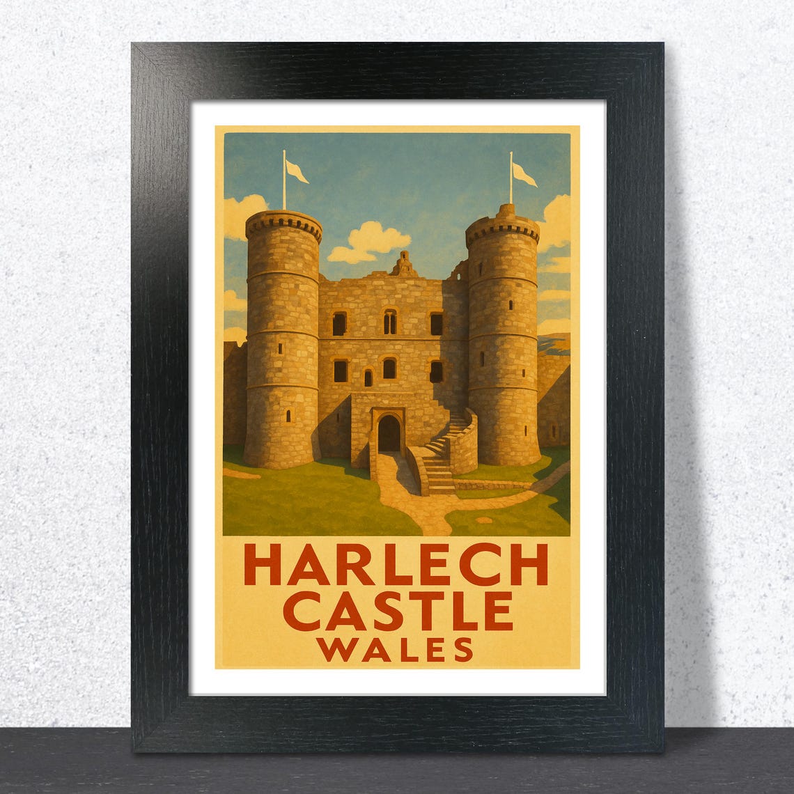 Harlech Castle Wales Medieval Fortress Vintage Travel Poster