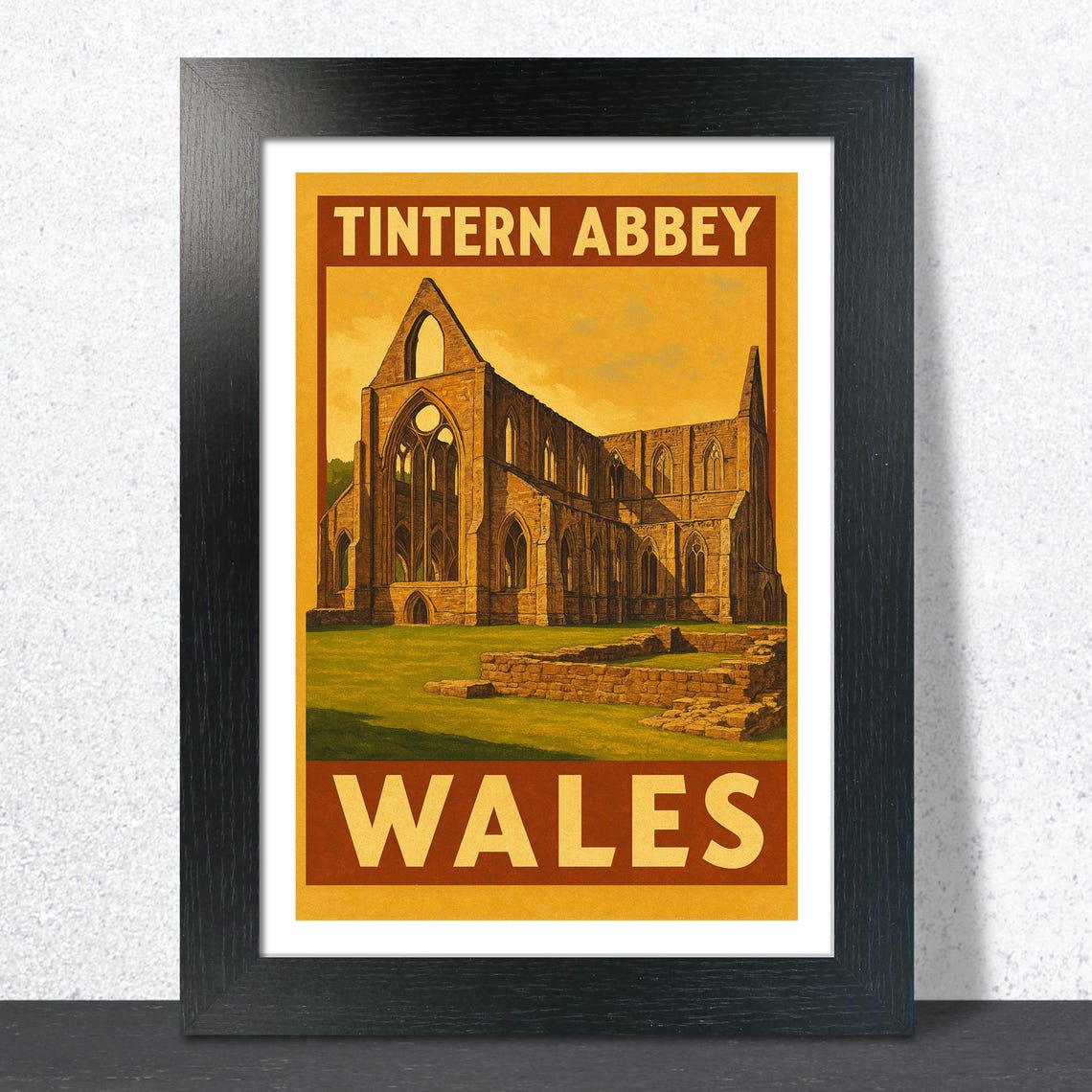 Tintern Abbey Gothic Abbey Ruins Wales Vintage Travel Poster