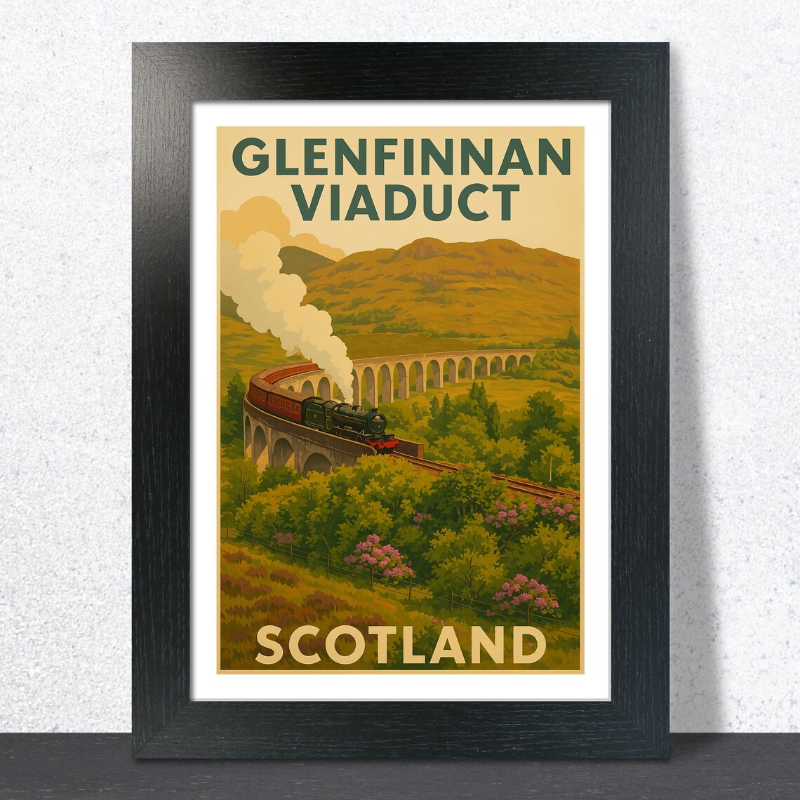 Glenfinnan Viaduct Steam Train Scotland Vintage Travel Poster