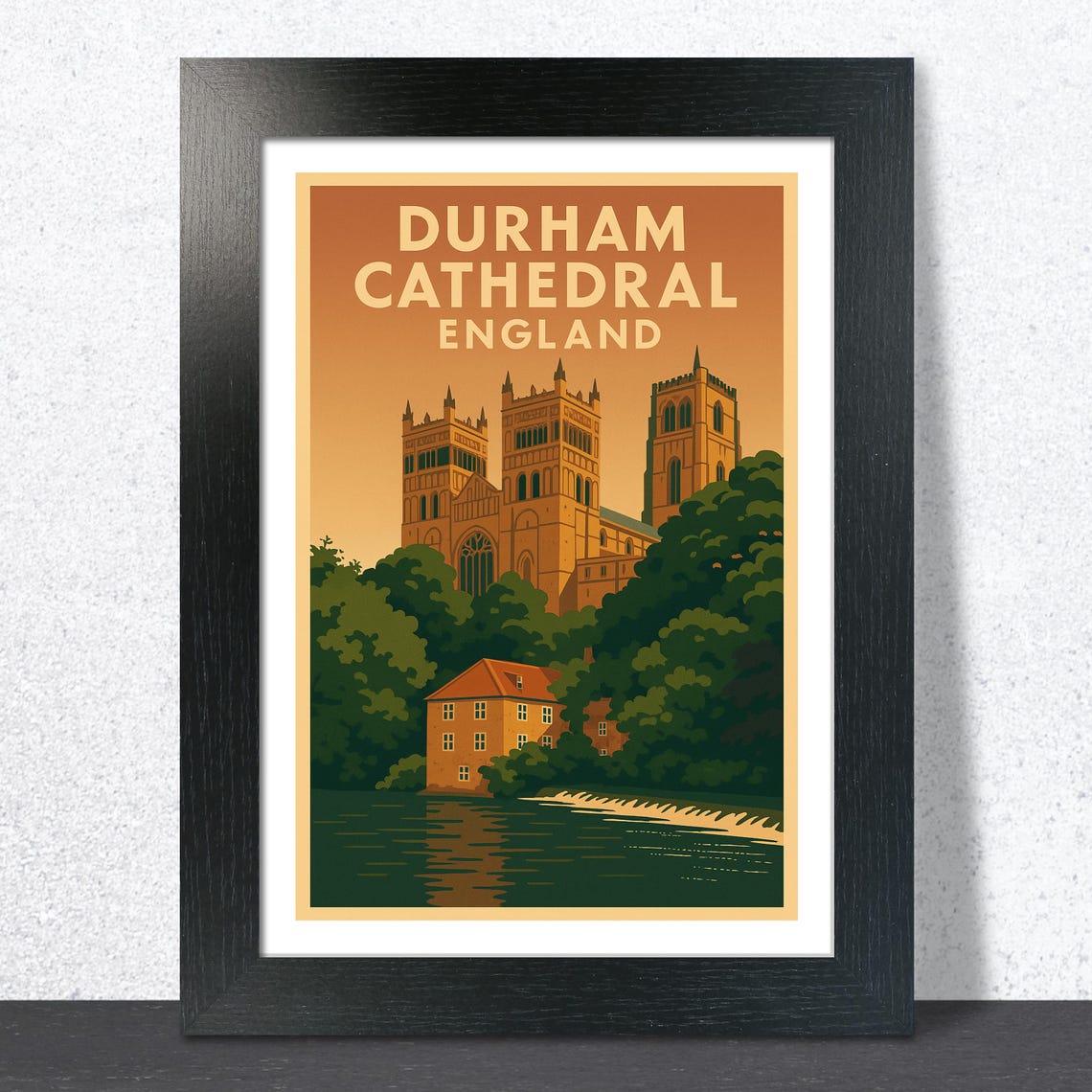 Durham Cathedral England Riverside View Vintage Travel Poster