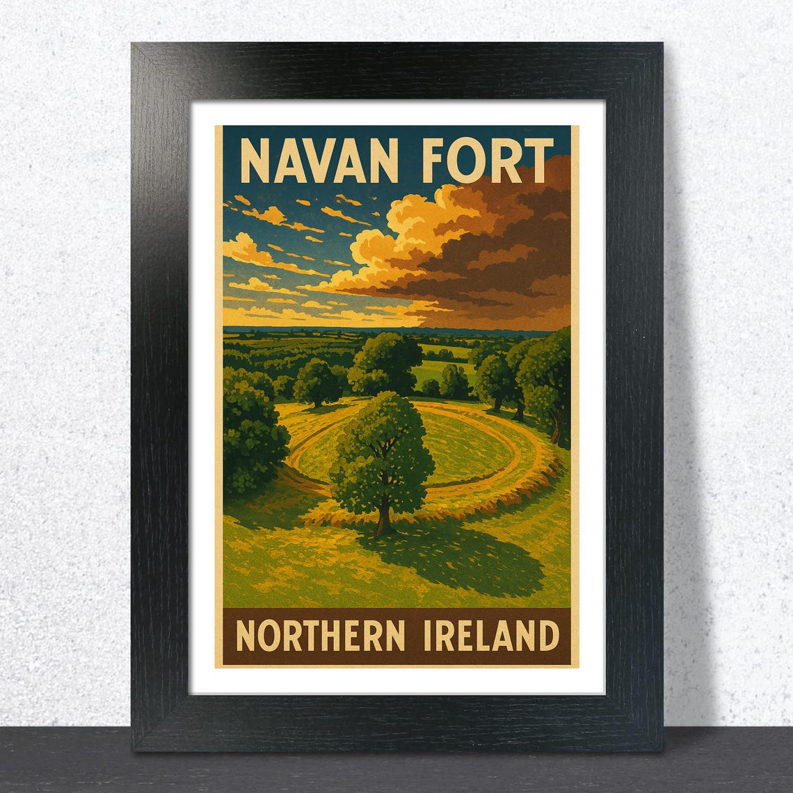 Navan Fort Ancient Earthwork Northern Ireland Vintage Poster