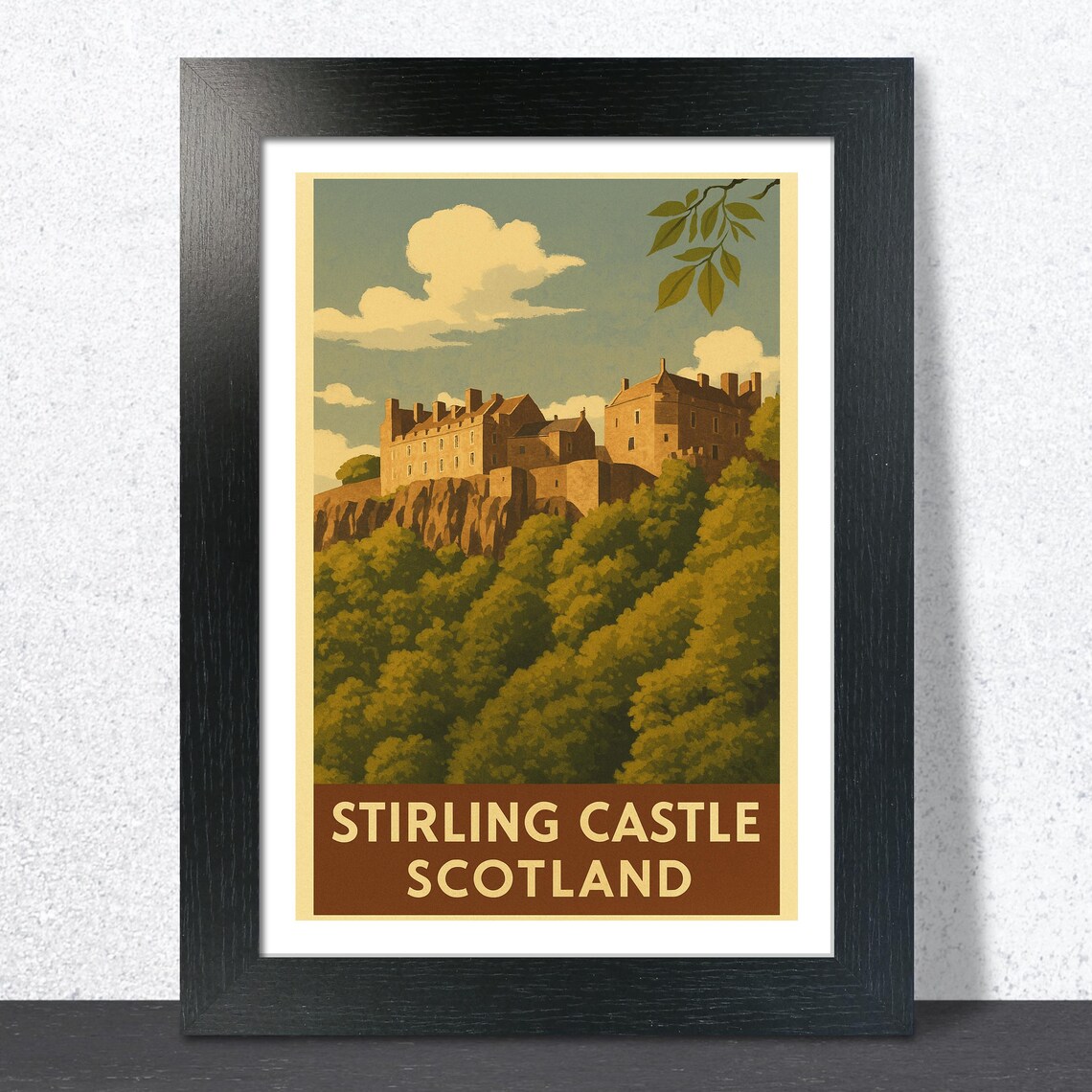 Stirling Castle Scotland Green Hillside Vintage Travel Poster