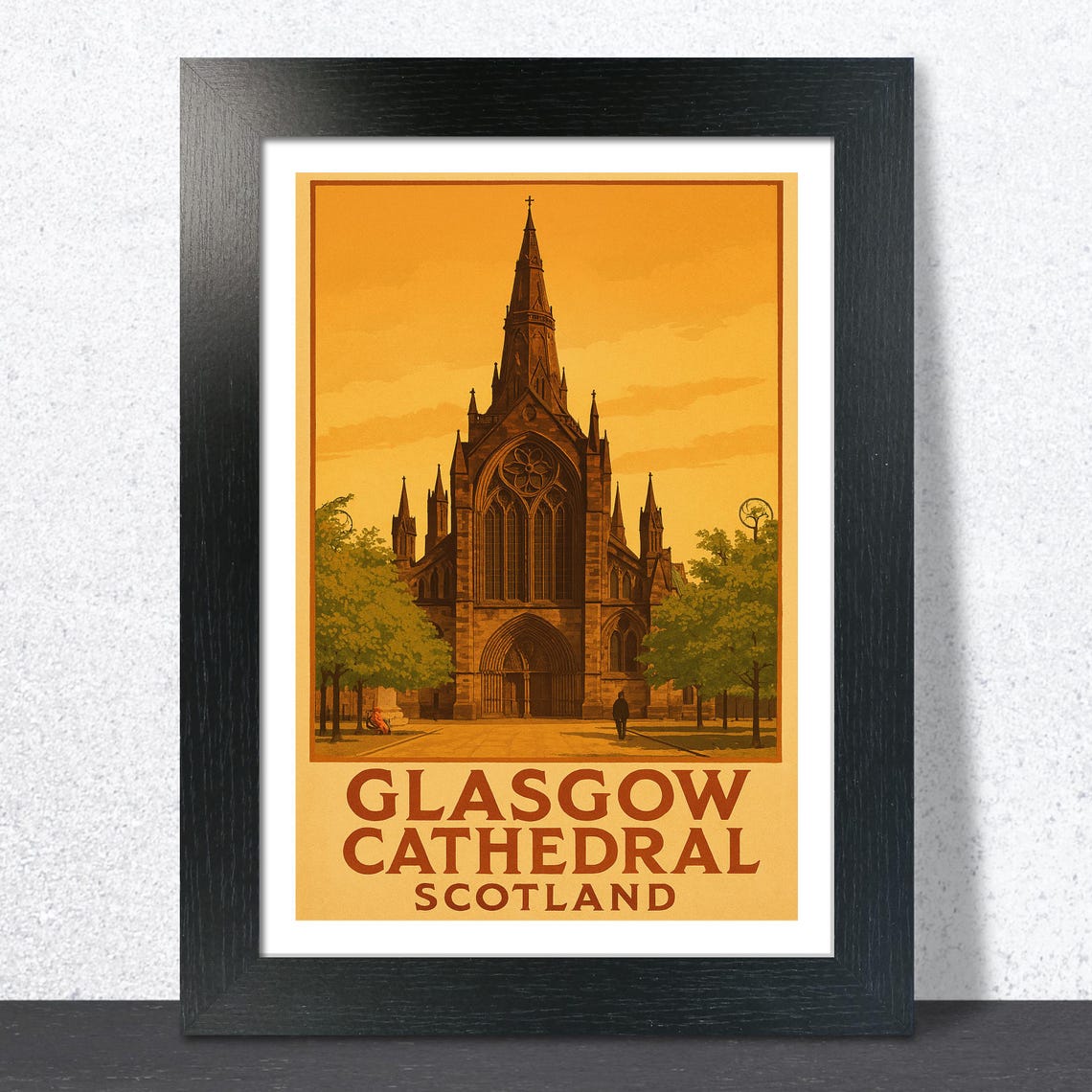 Glasgow Cathedral Scotland Vintage Travel Sunset Scene Poster