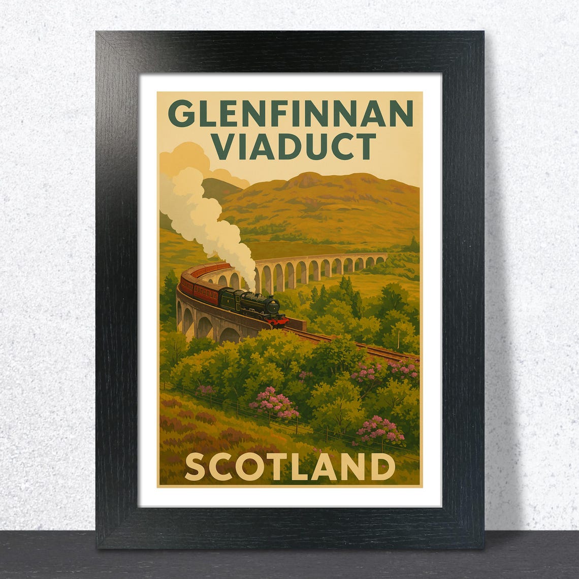 Glenfinnan Viaduct Scotland Steam Train Railway Vintage Poster