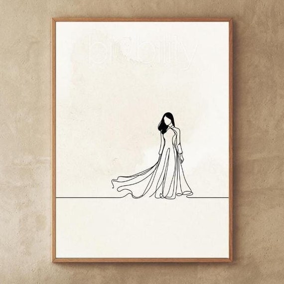 Vietnamese Ao Dai Continuous Line Drawing Vertical Poster Black And White Disney Princess Gowns Vietnam Traditional Dress Decor Gift