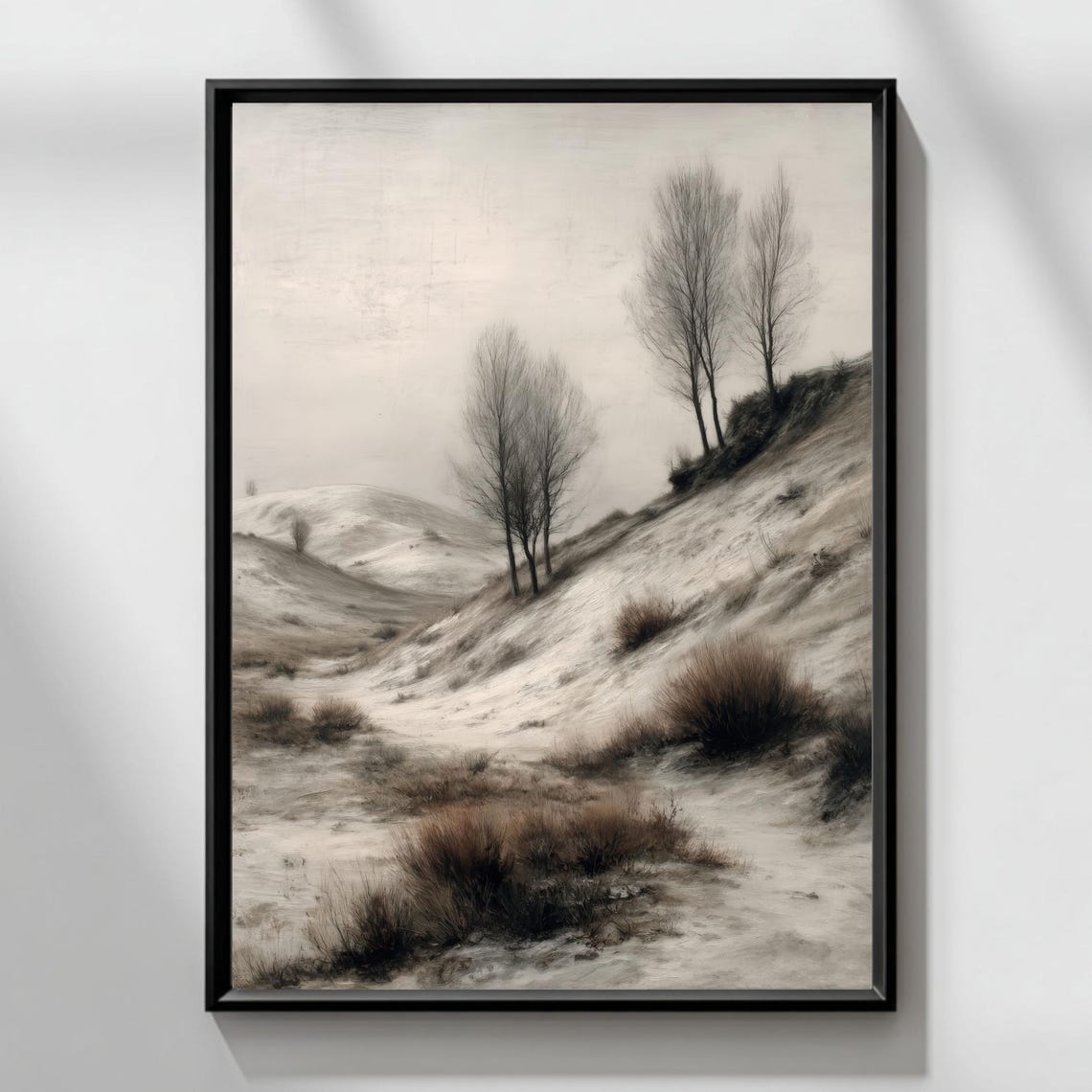 Winter Snowy Hills Painting Scandinavian Minimal Landscape Print