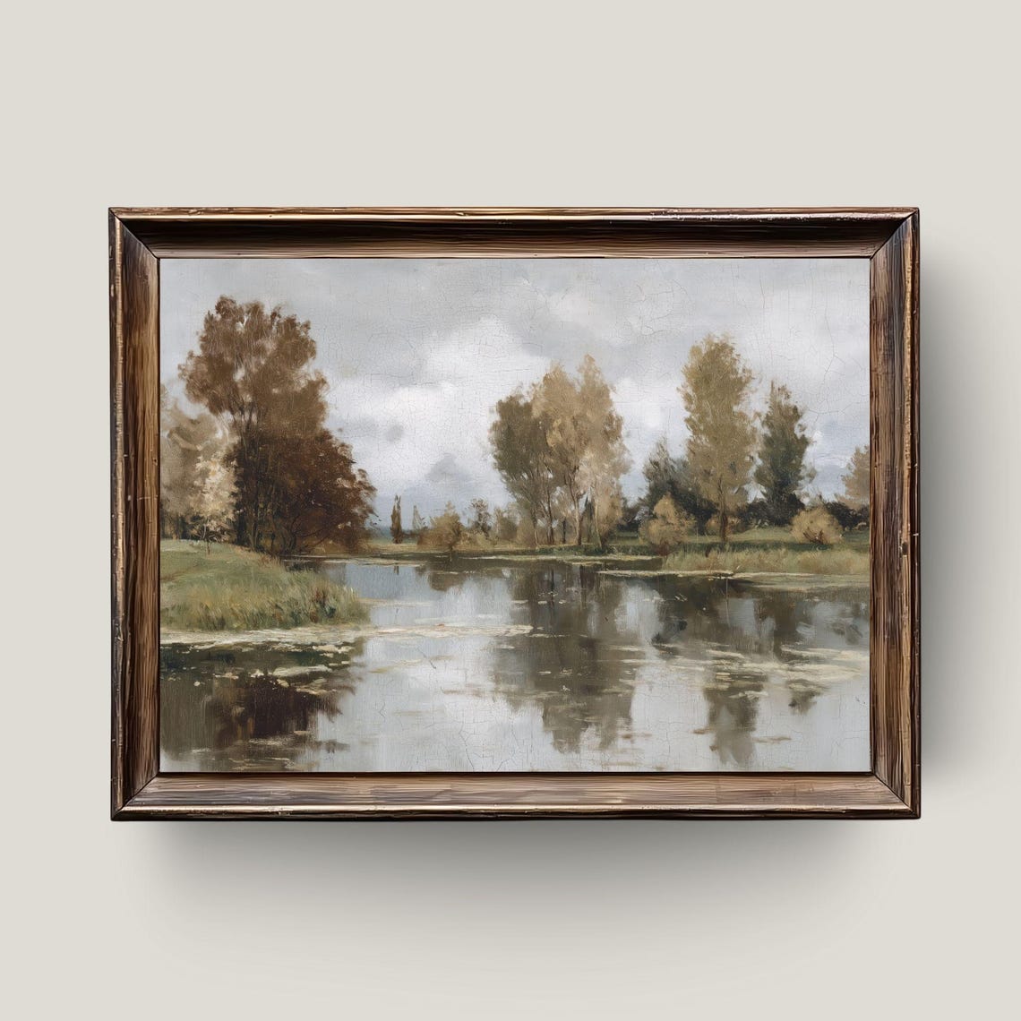 Tranquil Riverside Landscape With Tree Reflections Vintage Art Poster