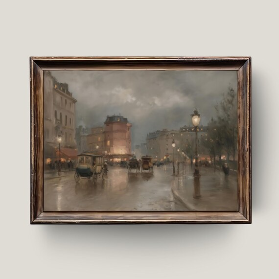 Rainy Paris Street Print Vintage French Cityscape