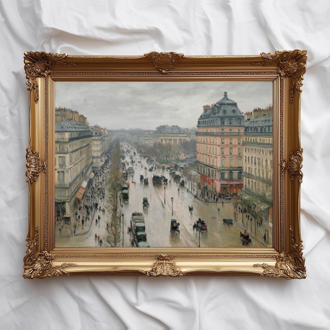 Rainy Paris Boulevard Vintage French Impressionist Cityscape Art Poster