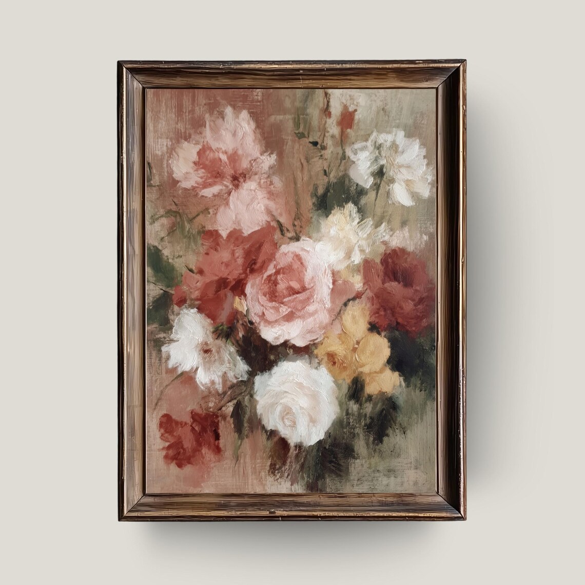 Romantic Rose Bouquet Vintage Floral Wall Art Soft Still Life Painting Neutral Botanical Print