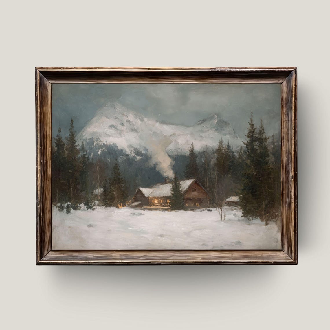 Snowy Cabin Winter Landscape Mountain Pines Rustic Chalet Art Poster