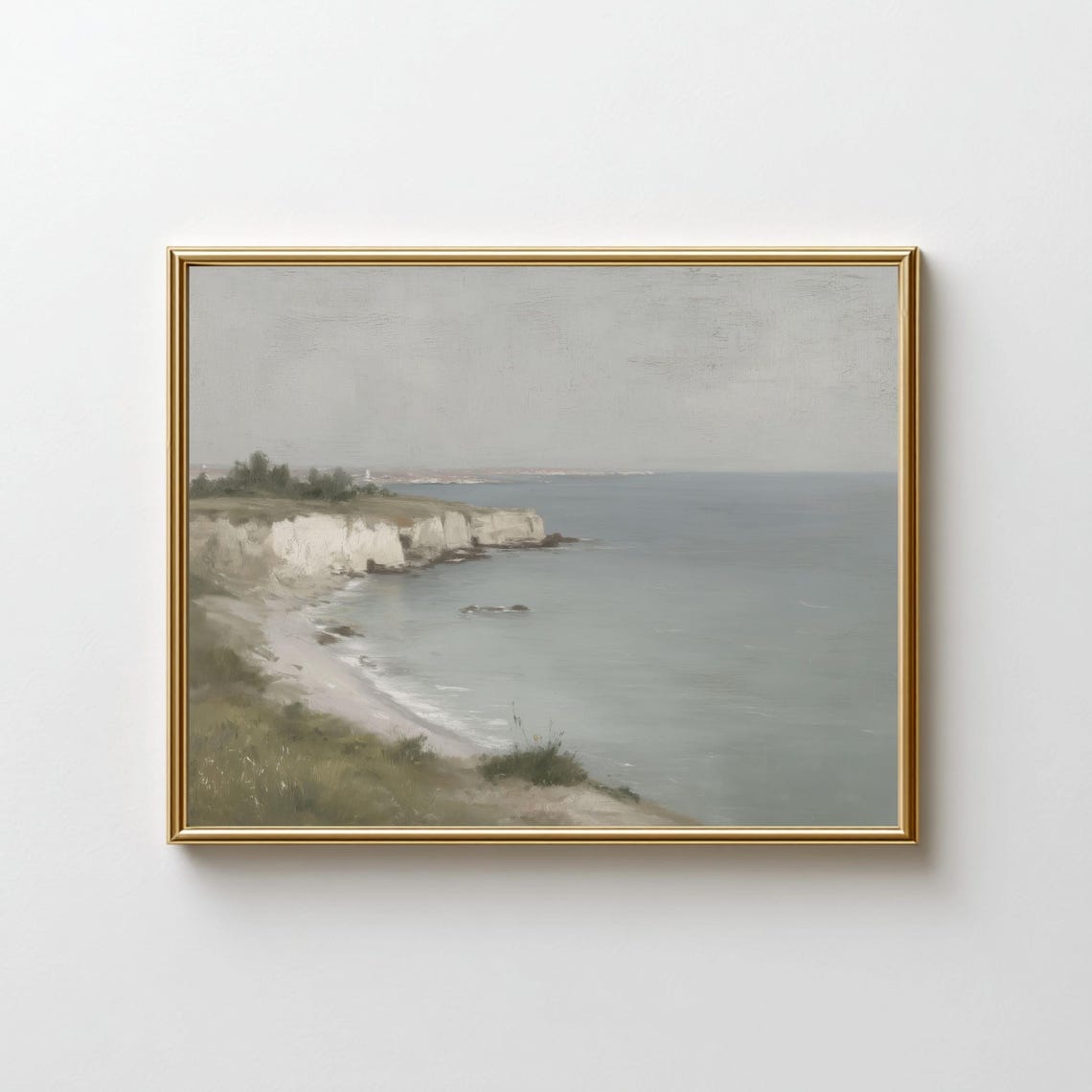 Serene Chalk Cliffs Seascape Soft Gray Ocean Calm Landscape Poster