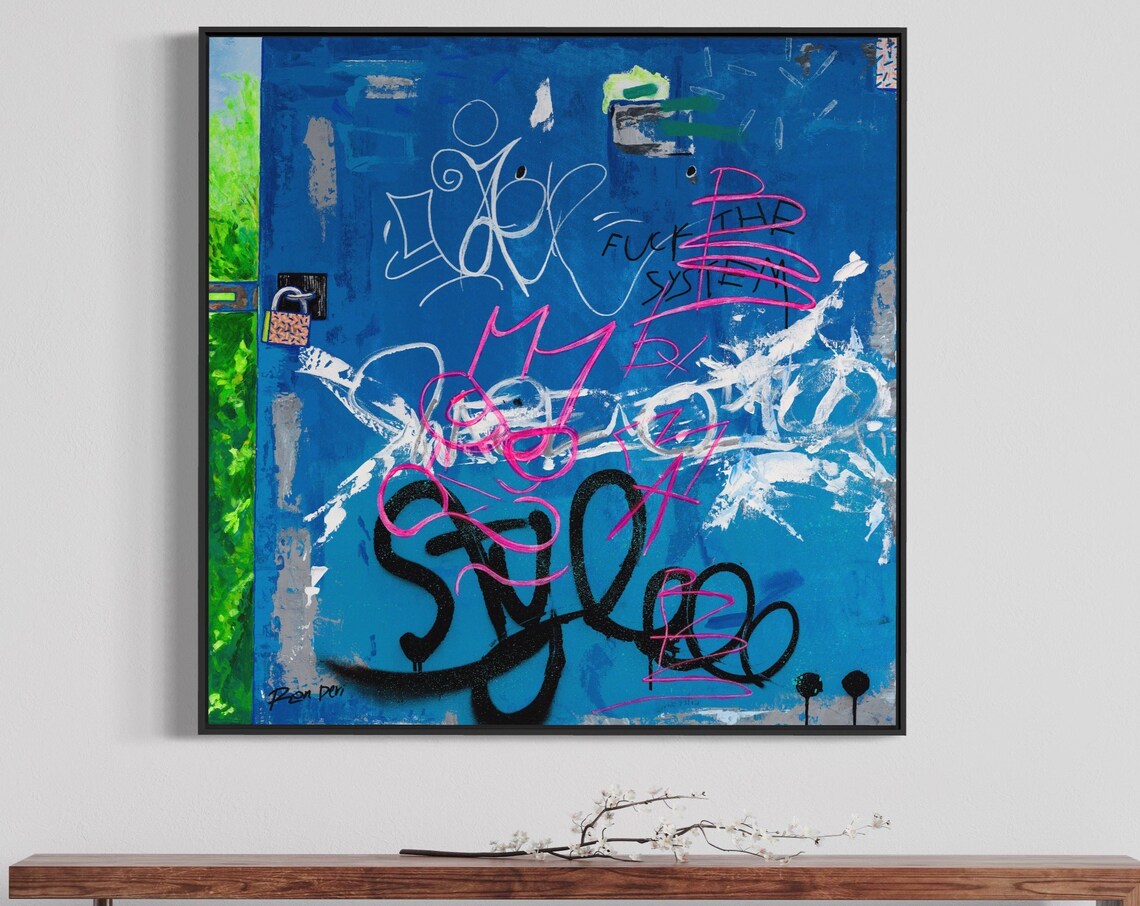 Blue Graffiti Protest Tags Rebel Urban Street Style Art Poster - Image 4