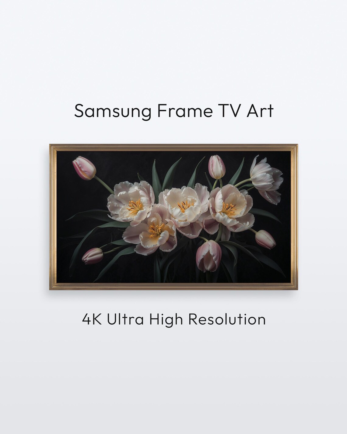 White Tulips Dark Moody Floral Oil Painting Digital Wall Art