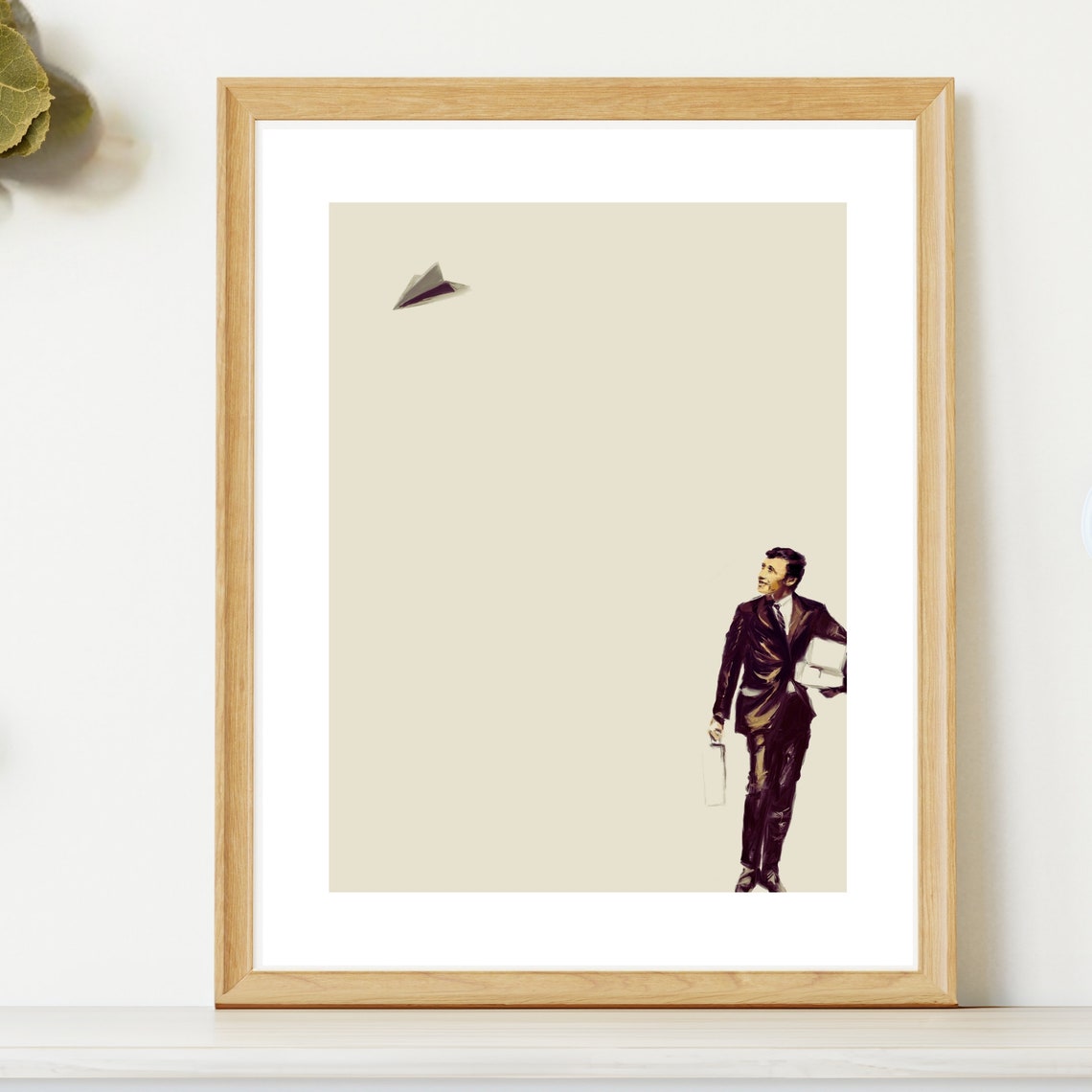 Man In Suit Watching Paper Plane Quirky Minimalist Illustration Poster - Image 4