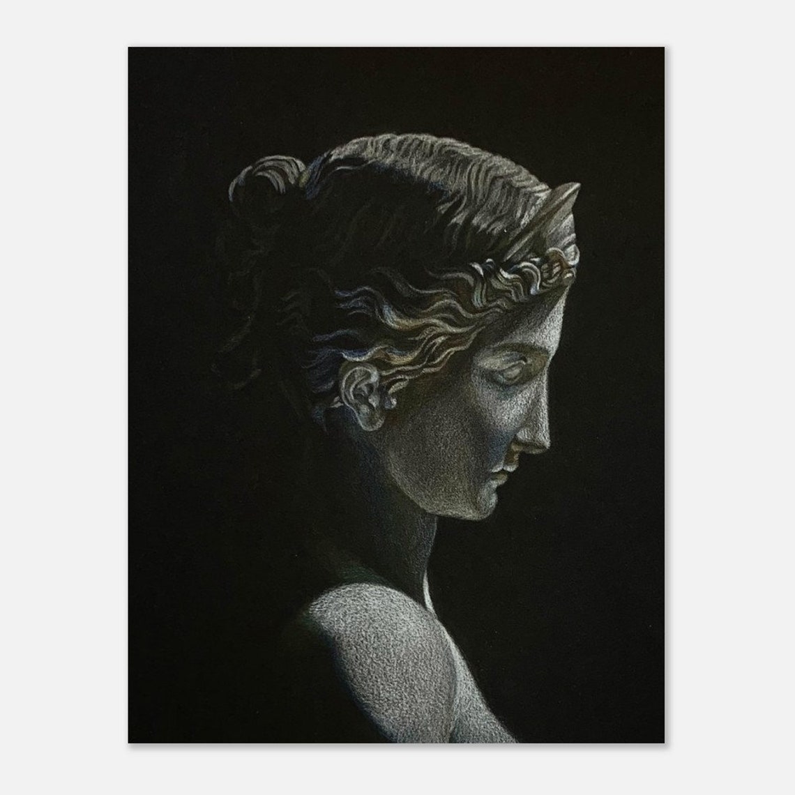 Classical Lady Statue Profile Bust Coloured Pencil Art Poster