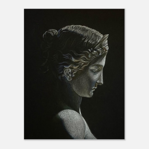 Classical Lady Statue Profile Bust Coloured Pencil Art Poster