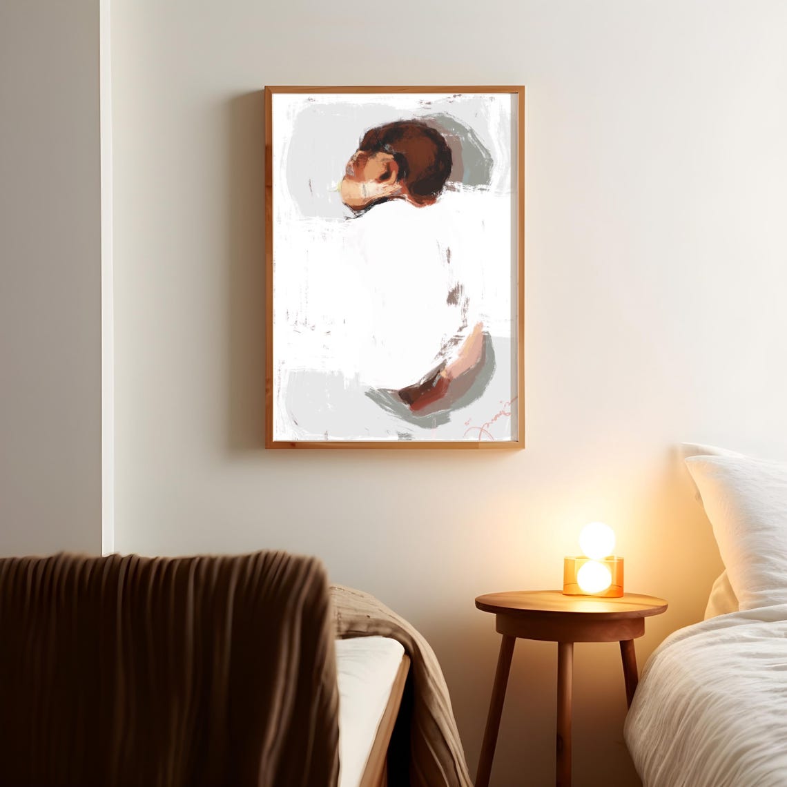 Sleeping Baby In White Bedding Soft Semi Abstract Nursery Poster - Image 2