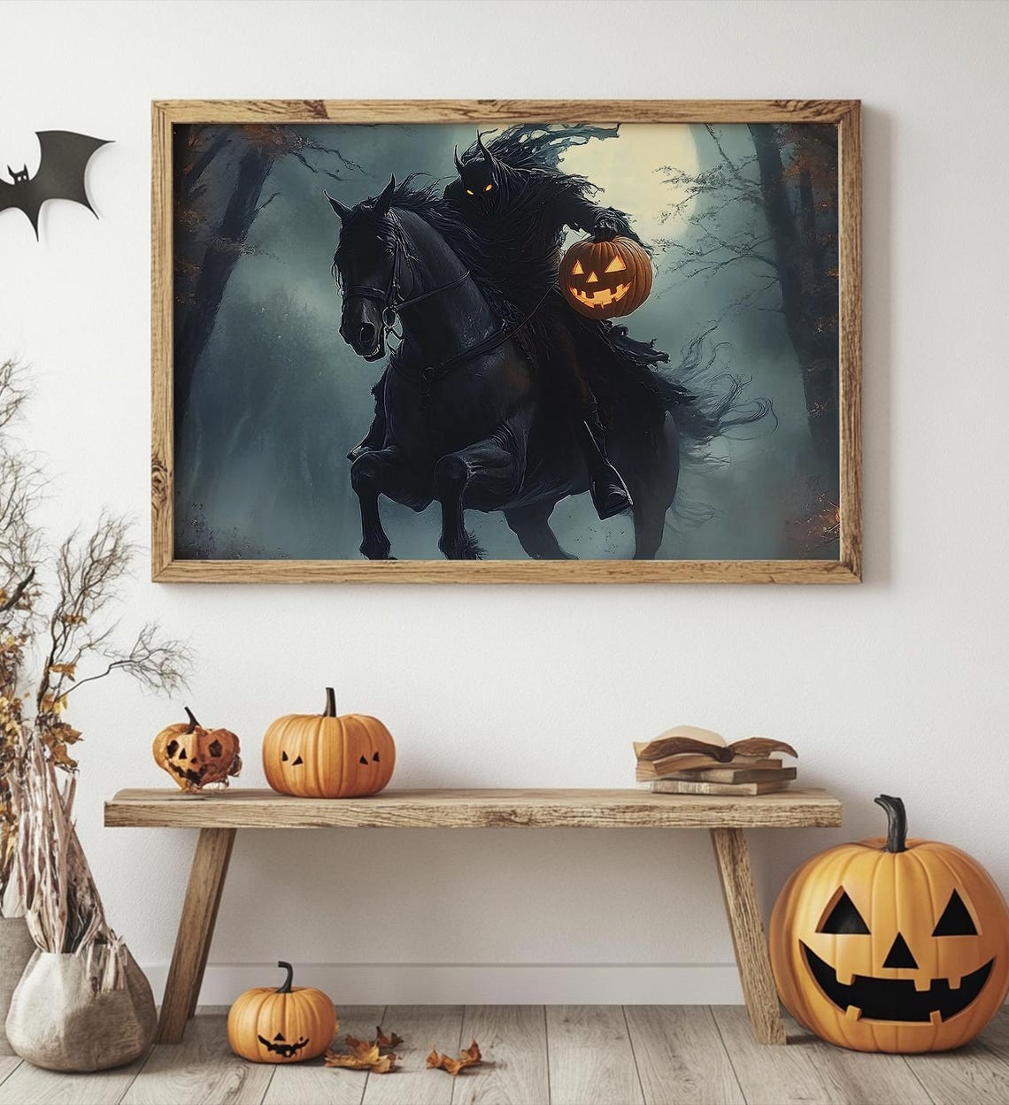 Headless Horseman With Jack O Lantern Dark Forest Halloween Art Print - Image 7