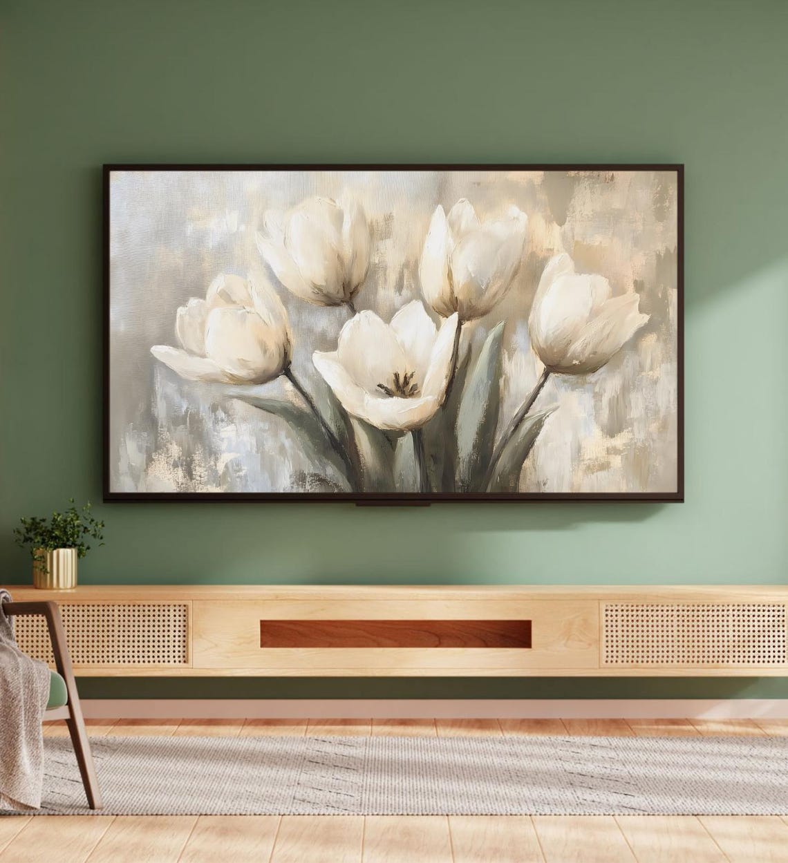 White Tulips Bouquet Soft Neutral Vintage Floral Oil Painting Poster - Image 5