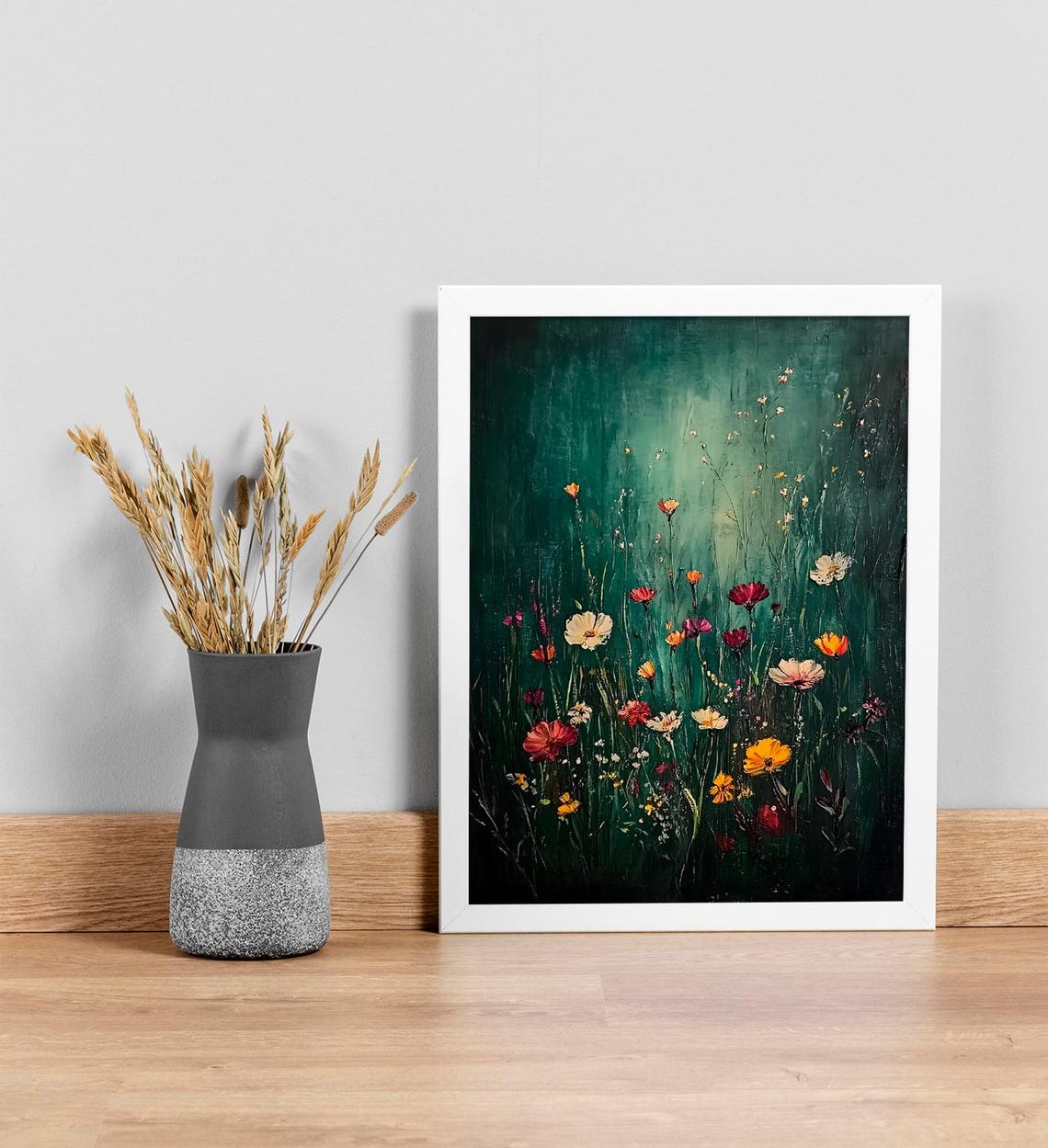 Dark Moody Wildflower Field Vintage Oil Painting Botanical Art Poster - Image 3