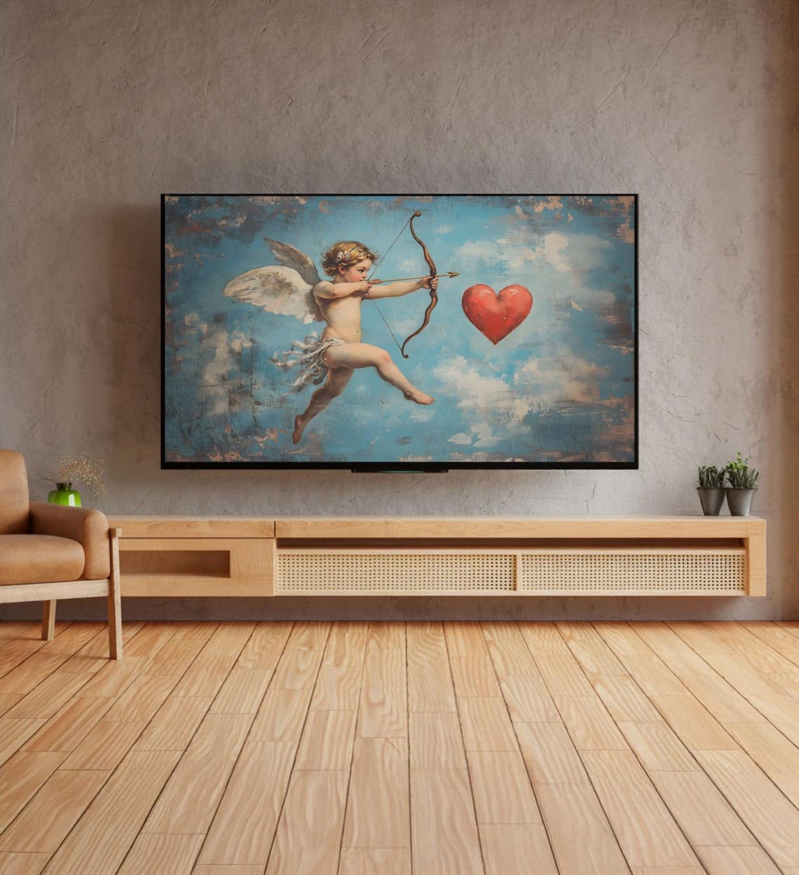 Vintage Cupid Aiming Bow Red Heart Valentine Love Painting Art Poster - Image 4