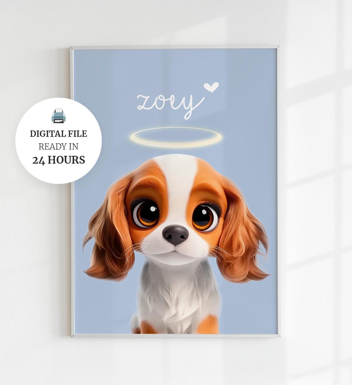 Custom Cavalier Spaniel Pet Memorial Portrait Angel Halo Art Poster