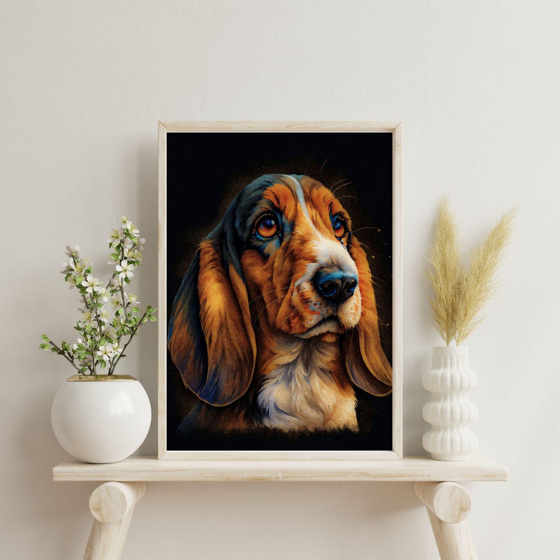 Basset Hound Portrait Soulful Eyes Painterly Dog Decorative Wall Art - Image 2